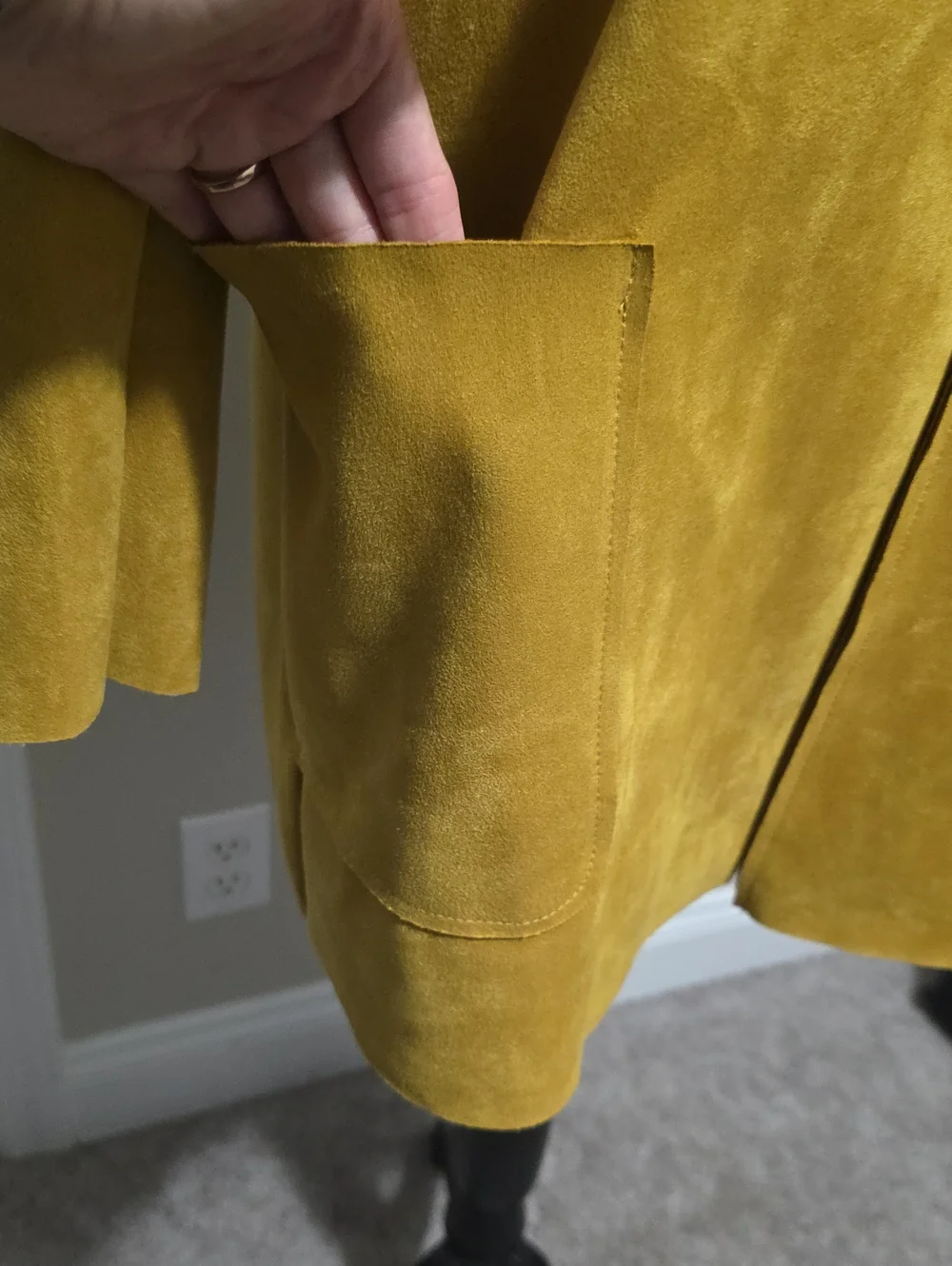 Premise Faux Leather Suede Open Front Blazer Mustard Seed Golden Yellow Small